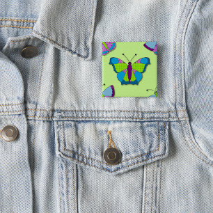 Patchwork Vlinderpatroon op Groen Vierkante Button 5,1 Cm
