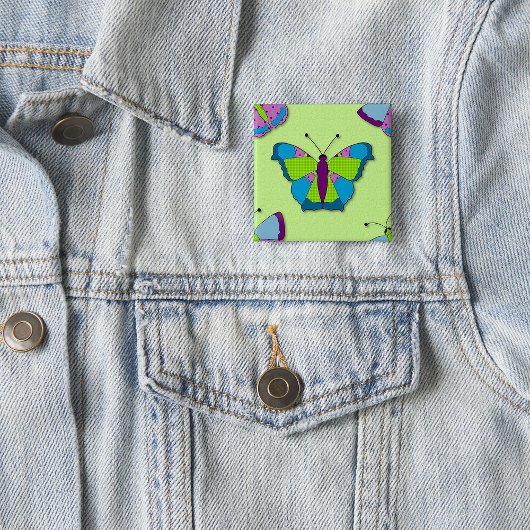 Patchwork Vlinderpatroon op Groen Vierkante Button 5,1 Cm