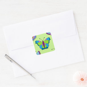 Patchwork Vlinderpatroon op Groen Vierkante Sticker