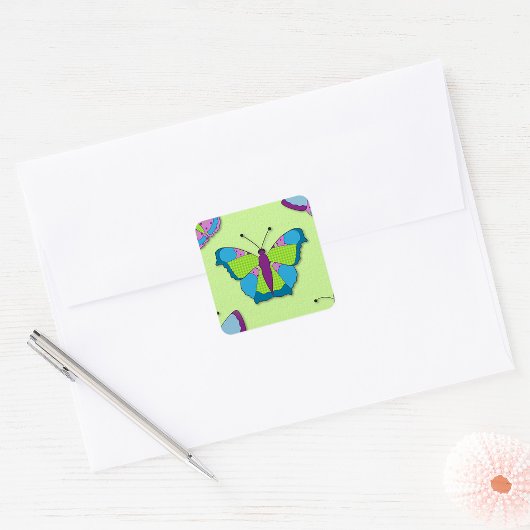 Patchwork Vlinderpatroon op Groen Vierkante Sticker