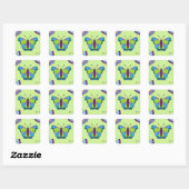 Patchwork Vlinderpatroon op Groen Vierkante Sticker (Vel)