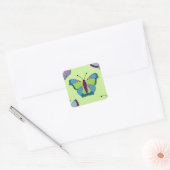 Patchwork Vlinderpatroon op Groen Vierkante Sticker (Envelop)