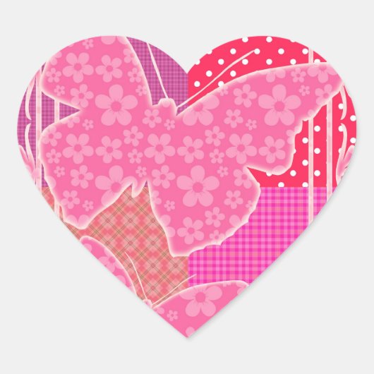 Patchwork Vlinders Hart Stickers (Voorkant)