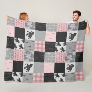 Patchwork voor wilde en vrije paarden - roze fleece deken