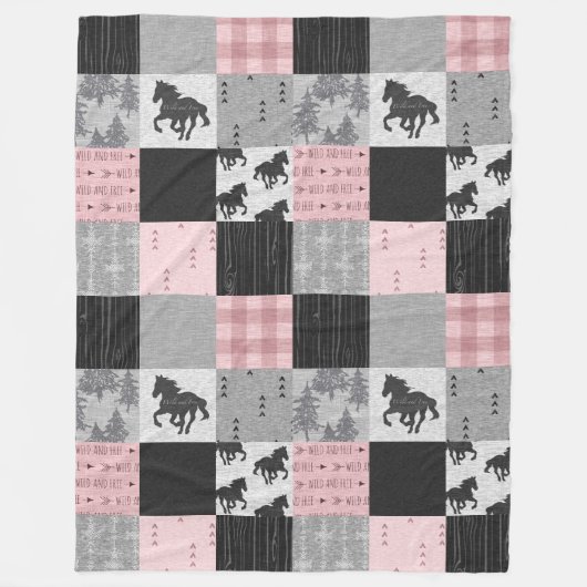 Patchwork voor wilde en vrije paarden - roze fleece deken (Voorkant)