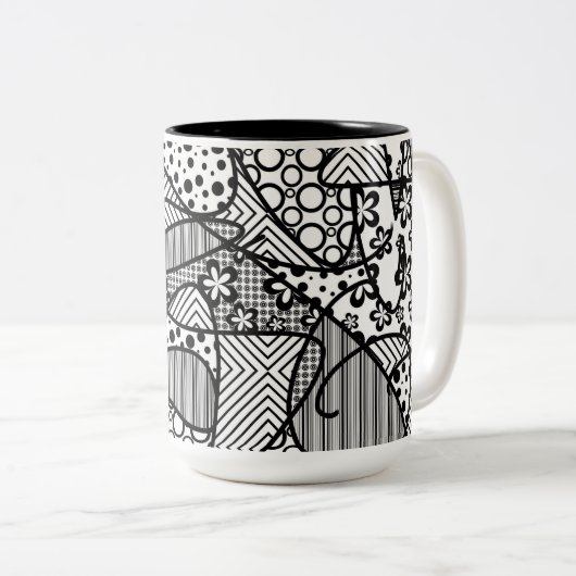 Patchwork voor zwart-wit patroon 04 tweekleurige koffiemok (Voorkant rechts)