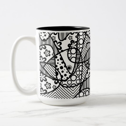 Patchwork voor zwart-wit patroon 04 tweekleurige koffiemok (Links)