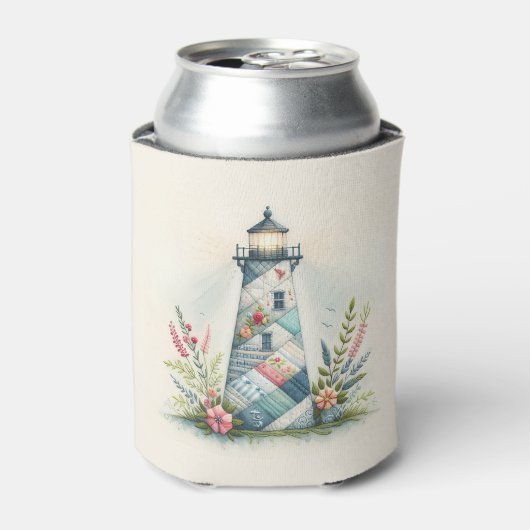 Patchwork Vuurtoren Kust Bloemenscène Blikjeskoeler (Blikje Voorkant)