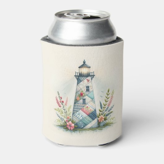 Patchwork Vuurtoren Kust Bloemenscène Blikjeskoeler (Blikje Achterkant)