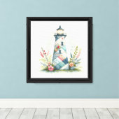 Patchwork Vuurtoren Kust Bloemenscène Canvas Afdruk (Insitu (Houten vloer))