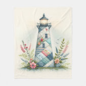 Patchwork Vuurtoren Kust Bloemenscène Fleece Deken (Voorkant)