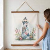 Patchwork Vuurtoren Kust Bloemenscène Hangend Wandkleed