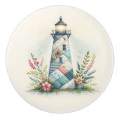 Patchwork Vuurtoren Kust Bloemenscène Keramische Knop (Voorkant)