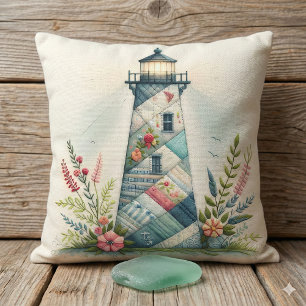 Patchwork Vuurtoren Kust Bloemenscène Kussen