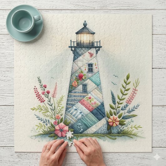 Patchwork Vuurtoren Kust Bloemenscène Legpuzzel