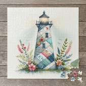 Patchwork Vuurtoren Kust Bloemenscène Legpuzzel