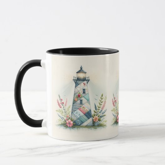Patchwork Vuurtoren Kust Bloemenscène Mok (Links)