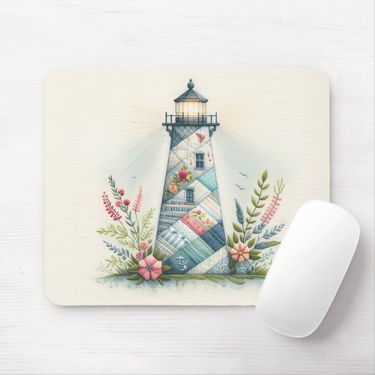 Patchwork Vuurtoren Kust Bloemenscène Muismat (Met muis)