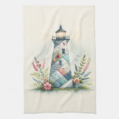 Patchwork Vuurtoren Kust Bloemenscène Theedoek (Verticaal)