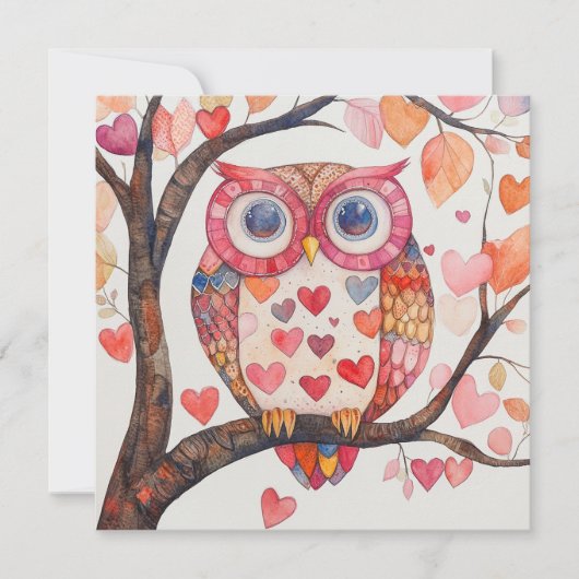 Patchwork Watercolor Uil Valentijnkaart Feestdagenkaart (Voorkant)