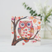 Patchwork Watercolor Uil Valentijnskaart Feestdagenkaart (Staand voorkant)