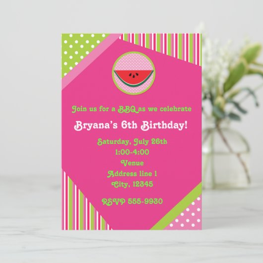 Patchwork Watermelon BBQ Picnic Party Uitnodiging (Staand voorkant)