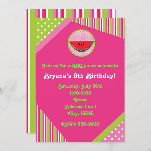 Patchwork Watermelon BBQ Picnic Party Uitnodiging (Voorkant / Achterkant)