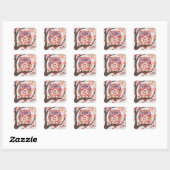Patchwork Waterverf Uil Valentijn Kaart Vierkante Sticker (Vel)