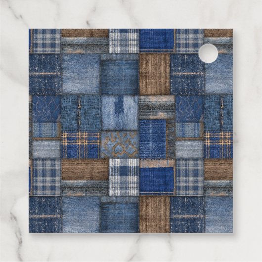 Patchwork Western Denim Bear Blue Jean Baby Shower Bedankjes Labels (Achterkant)