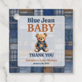 Patchwork Western Denim Bear Blue Jean Baby Shower Bedankjes Labels (Voorkant)