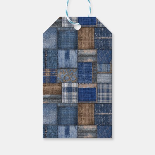 Patchwork Western Denim Bear Blue Jean Baby Shower Cadeaulabel (Achterkant)