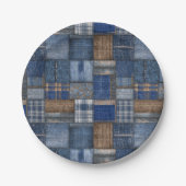 Patchwork Western Denim Bear Blue Jean Baby Shower Papieren Bordje (Voorkant)