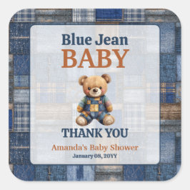 Patchwork Western Denim Bear Blue Jean Baby Shower Vierkante Sticker