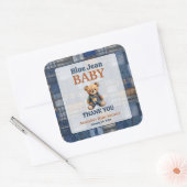 Patchwork Western Denim Bear Blue Jean Baby Shower Vierkante Sticker (Envelop)