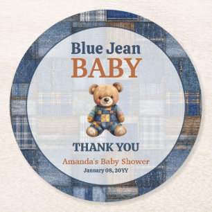 Patchwork Western Denim Beer Blue Jean Baby Shower Ronde Kartonnen Onderzetter