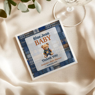 Patchwork Western Denim Beer Blue Jean Baby Shower Servet