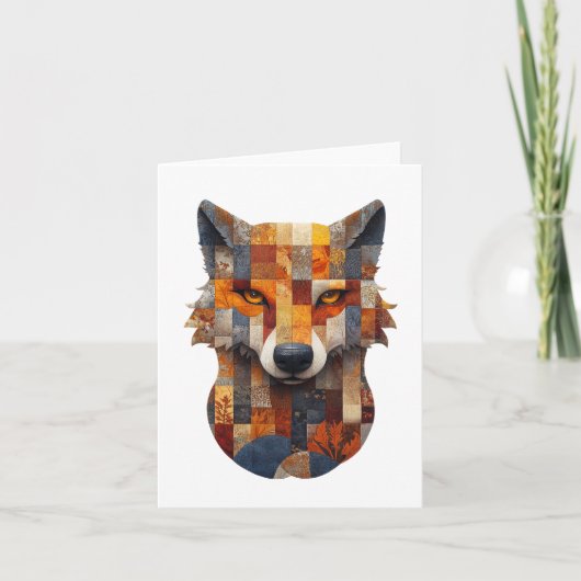 Patchwork Wolf Groeten Kaart (Voorkant)