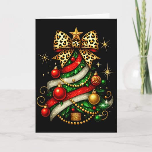 Patchwork Xmas Merry Christmas Tree Coquette Leopa Kaart (Voorkant)