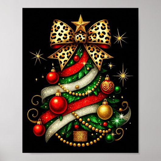 Patchwork Xmas Merry Christmas Tree Coquette Leopa Poster (Voorkant)
