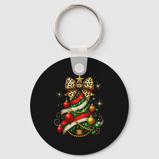 Patchwork Xmas Merry Christmas Tree Coquette Leopa Sleutelhanger (Voorkant)