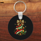 Patchwork Xmas Merry Christmas Tree Coquette Leopa Sleutelhanger (Voorkant)