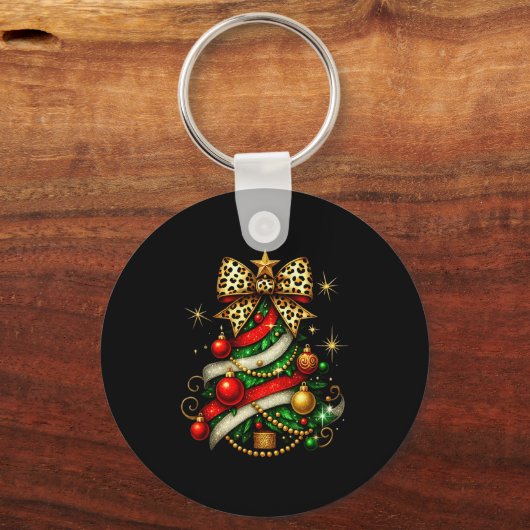 Patchwork Xmas Merry Christmas Tree Coquette Leopa Sleutelhanger (Voorkant)