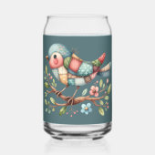 Patchwork Zangvogel op Bloeiende Tak Blikvorm Glas (Achterkant)