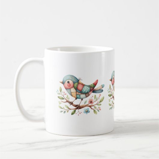 Patchwork Zangvogel op Bloeiende Tak Koffiemok (Links)