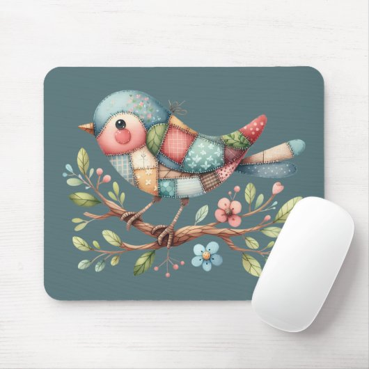 Patchwork Zangvogel op Bloeiende Tak Muismat (Met muis)