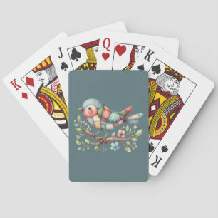 Patchwork Zangvogel op Bloeiende Tak Pokerkaarten