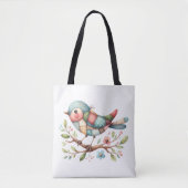 Patchwork Zangvogel op Bloeiende Tak Tote Bag (Voorkant)