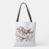 Patchwork Zangvogel op Bloeiende Tak Tote Bag (Achterkant)