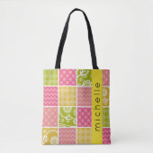 Patchwork, zigzag, Polka Dots, Gingham, Jouw naam Tote Bag (Voorkant)
