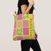 Patchwork, zigzag, Polka Dots, Gingham, Jouw naam Tote Bag (Dichtbij)